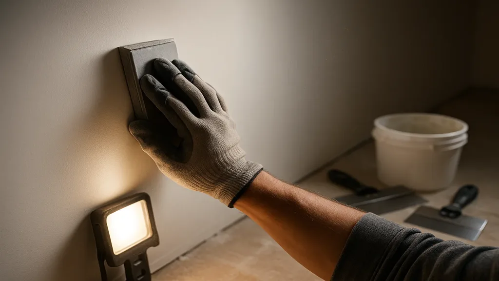 Smooth Level 5 drywall finish with raking light showing flawless surface quality