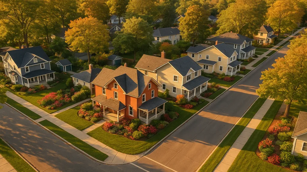Aerial view of St. Catharines residential neighbourhood in the Niagara Region